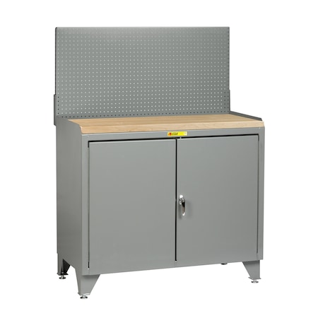 Little Giant Counter Height Bench Cabinet, 36"W, Butcher Block, Pegboard MJ3LL-2D-2436PB
